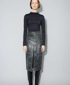 Kvinde Oval Square Nederdele | Worn Skirt Black Distressed