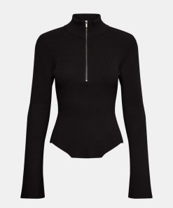 Kvinde Gestuz Strik | Yasmiagz Pullover Zip Black