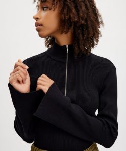 Kvinde Gestuz Strik | Yasmiagz Pullover Zip Black