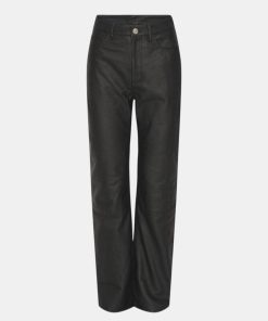 Kvinde Remain Bukser | Leather Straight Pants Black