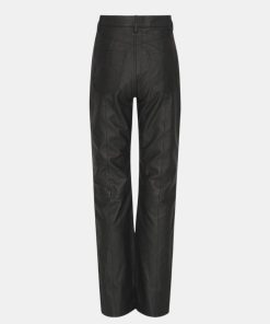 Kvinde Remain Bukser | Leather Straight Pants Black