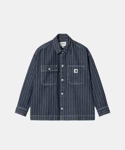 Kvinde Carhartt WIP Skjorter | W Orlean Overshirt Blue/White