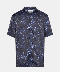 Mand HAN Kjøbenhavn Skjorter | Chrome Tribal Shirt S/S Blue