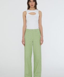 Kvinde Remain Jeans | Striped Canvas Pants Forest Green Comb