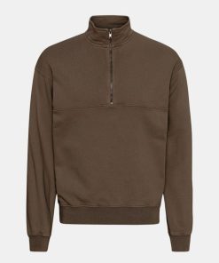 Mand Colorful Standard Sweatshirts | Organic Quarter Zip Cedar Brown