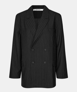 Kvinde Oval Square Blazere | Pacino Blazer Black Pinstripe