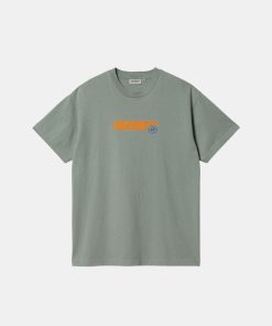 Mand Carhartt WIP T-Shirts | Arrow Script Tee Glassy Teal Stone