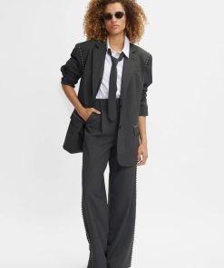 Kvinde Gestuz Bukser | Palinagz Pants Dark Grey Pinstripe