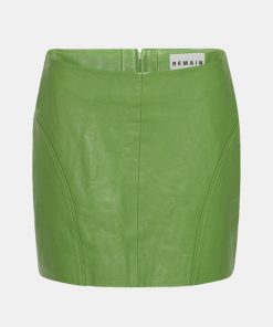 Kvinde Remain Nederdele | Leather Mini Skirt Forest Green