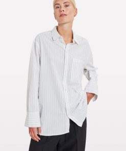 Kvinde Envii Skjorter | Entube Shirt L/S Opal Gray Stripe