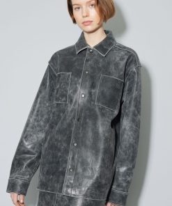 Kvinde Oval Square Skjorter | Worn Shirt L/S Black Distressed