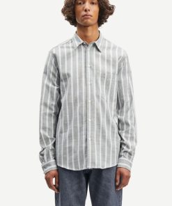 Mand Samsøe Samsøe Skjorter | Liam Fp Shirt L/S Climbing Ivy Stripe Climbing Ivy St.