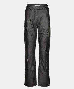 Kvinde Oval Square Bukser | Osdeep Leather Pants Black