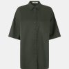 Kvinde Oval Square Skjorter | Oswork Shirt S/S Forest Night