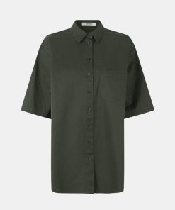 Kvinde Oval Square Skjorter | Oswork Shirt S/S Forest Night