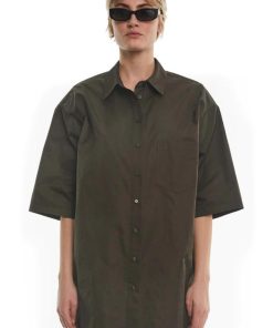 Kvinde Oval Square Skjorter | Oswork Shirt S/S Forest Night